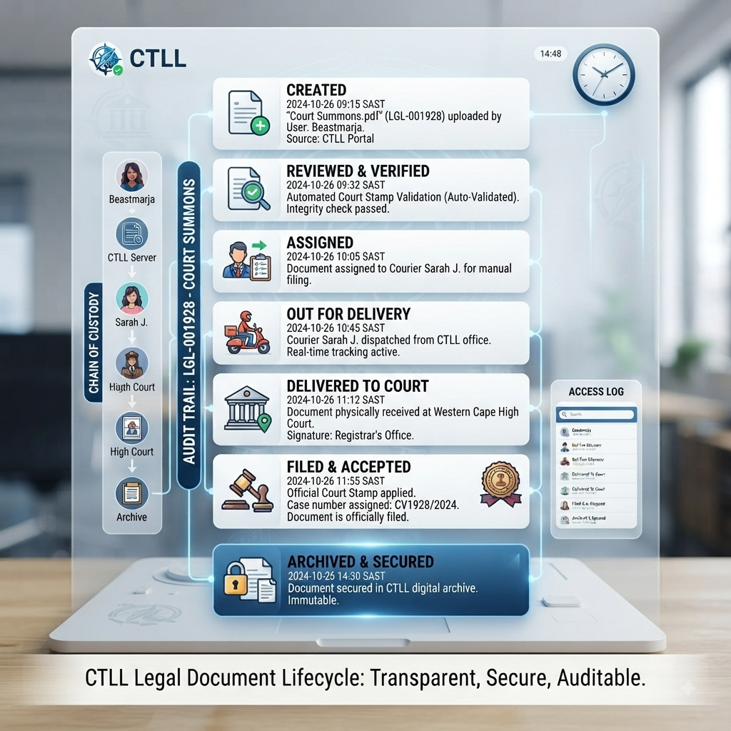 List of completed legal messenger runs with timestamps