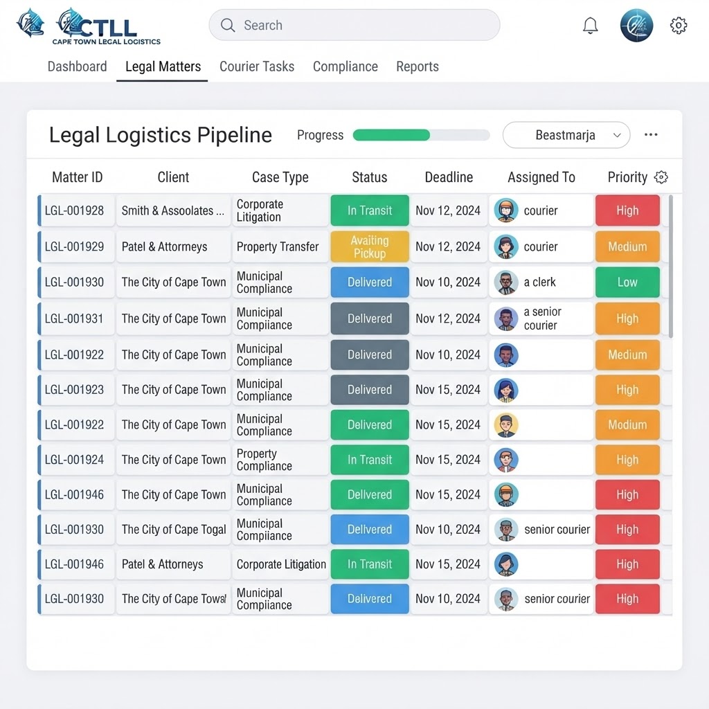Status timeline showing stages of a court filing run